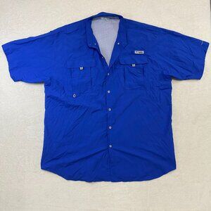Columbia PFG Omni-Shade Mens Blue Tall 2XT Short Sleeve Vented Fishing Shirt